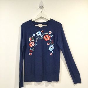 St. John's Bay Navy Women's Floral Chic Embroidered Sweater Sz L